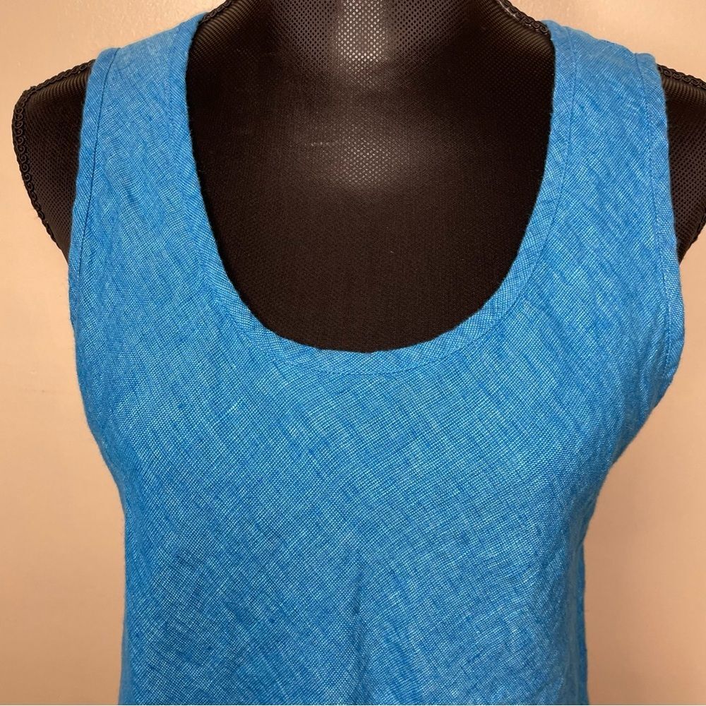 Flax Linen Top Sleeveless Tank Lagenlook Coastal Beach New Blue Size Small - Picture 2 of 7
